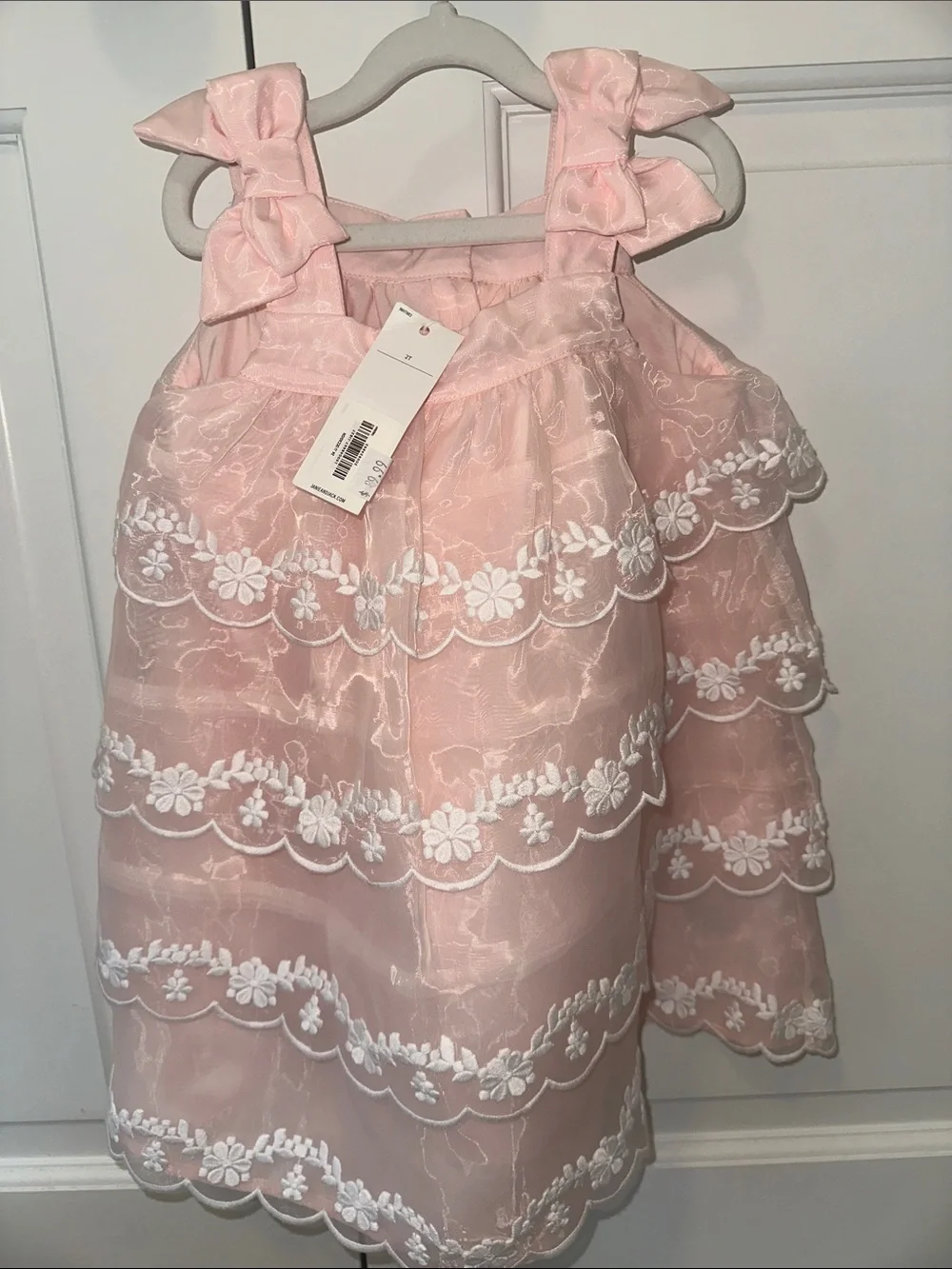 Janie and Jack Pink Floral Organza Bow Shoulder Dress